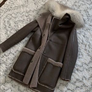 Yves Salomon leather and fur coat